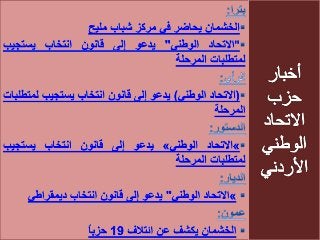 اخبار حزب الاتحاد الوطني الاردني ليوم الاحد 18-3-2012