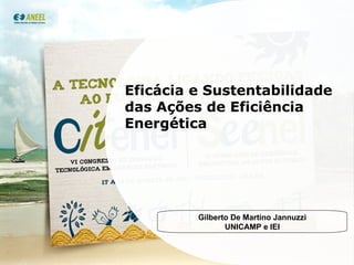 Eficácia e Sustentabilidade das Ações de Eficiência Energética Gilberto De Martino Jannuzzi UNICAMP e IEI 