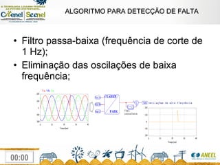 ALGORITMO PARA DETECÇÃO DE FALTA Filtro passa-baixa (frequência de corte de 1 Hz); Eliminação das oscilações de baixa frequência; 
