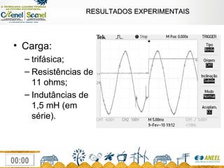 RESULTADOS EXPERIMENTAIS Carga:  trifásica; Resistências de 11 ohms; Indutâncias de 1,5 mH (em série). 