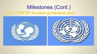 1953: UNICEF becomes permanent part
Milestones (Cont.)
 