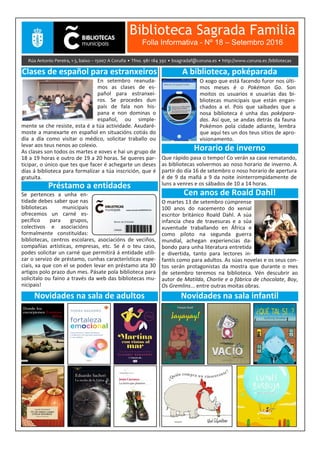 Biblioteca Sagrada Familia
Folla Informativa - Nº 18 – Setembro 2016
 
