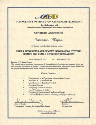 Certificate: Human Resource Management Information Management Systems (HRMIS) for Human Resource Specialists
