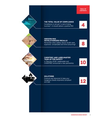 DANGEROUS GOODS REPORT 3DANGEROUS GOODS REPORT
TABLE OF
CONTENTS
The Total Value of Compliance
Compliance is not just “a c...