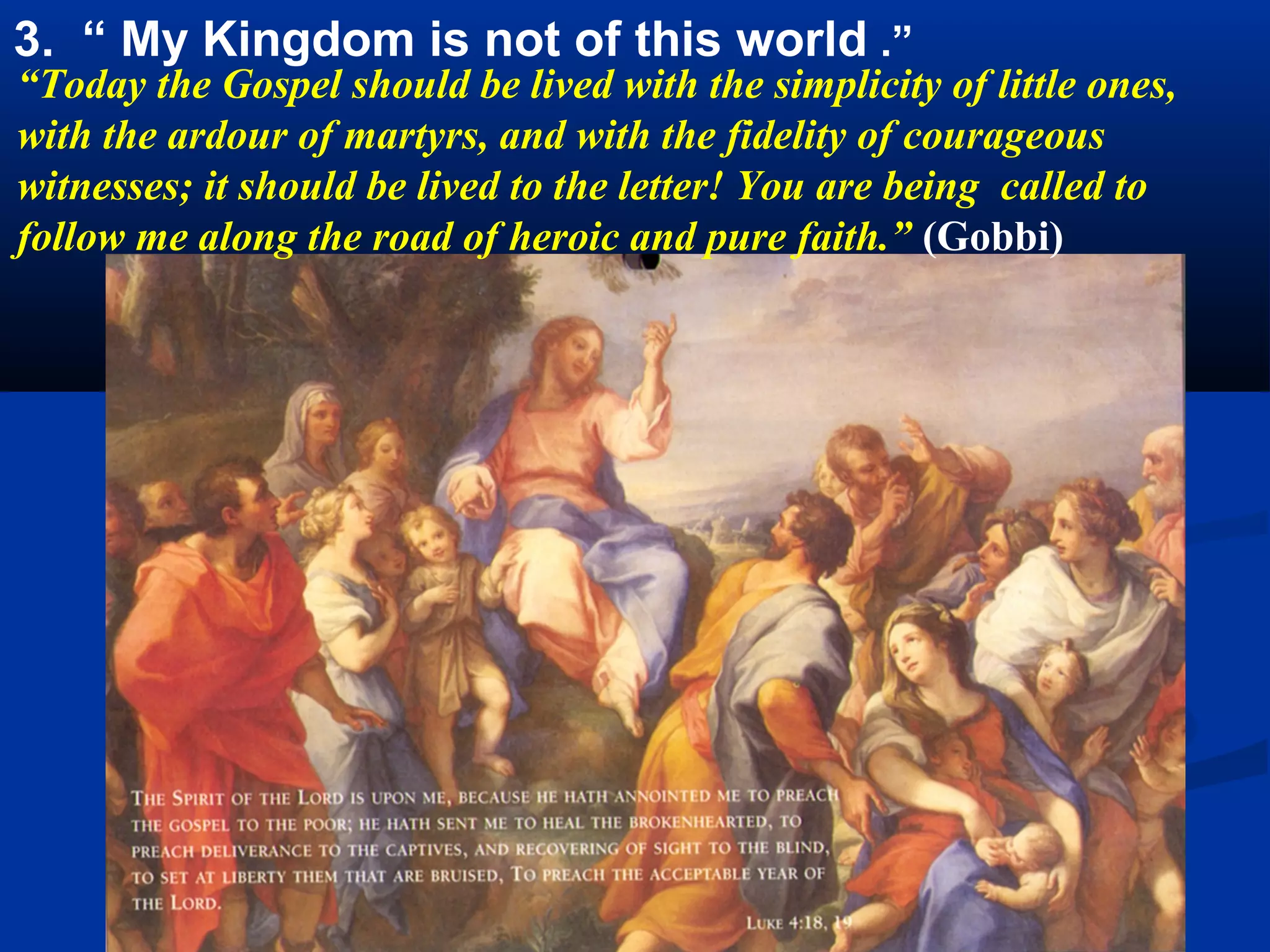 2B. “Repent, for the kingdom of God is at hand.”



                              Am I aware that I have
                              the divine command
                              to announce God’s
                              Kingdom till the ends
                              of the earth, by
                              prayer, preaching,
                              and action?
 