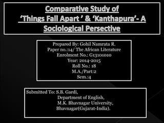 Prepared By: Gohil Namrata R.
Paper no.:14/ The African Literature
Enrolment No.: G13101010
Year: 2014-2015
Roll No.: 18
M.A./Part:2
Sem.:4
Submitted To: S.B. Gardi,
Department of English,
M.K. Bhavnagar University,
Bhavnagar(Gujarat-India).
 