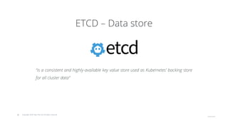 © Copyright 2020 Hysn Pte Ltd, All rights reserved
ETCD – Data store
“is a consistent and highly-available key value store used as Kubernetes' backing store
for all cluster data”
 