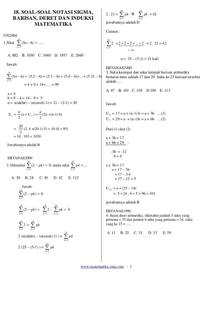 Soal Pilihan Ganda Induksi Matematika Kelas 11 Pdf Dunia