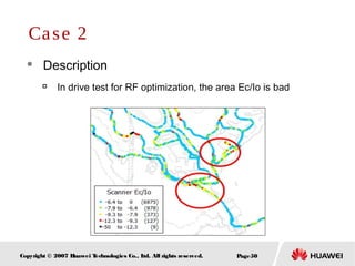 Page50Copyright © 2007 Huawei Technologies Co., Ltd. All rights reserved.
 Description

In drive test for RF optimization, the area Ec/Io is bad
Case 2
 