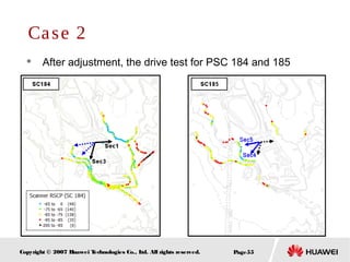 Page55Copyright © 2007 Huawei Technologies Co., Ltd. All rights reserved.
 After adjustment, the drive test for PSC 184 and 185
Case 2
 