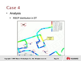 Page73Copyright © 2007 Huawei Technologies Co., Ltd. All rights reserved.
 Analysis
 RSCP distribution in DT
Case 4
Problem
area
 