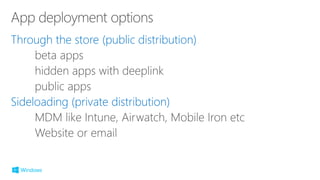 Through the store (public distribution)
Sideloading (private distribution)
 