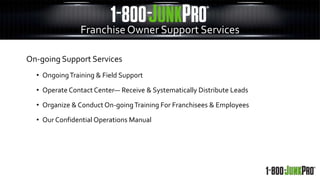 Franchise Owner Support Services
On-going Support Services
• OngoingTraining & Field Support
• Operate Contact Center— Receive & Systematically Distribute Leads
• Organize & Conduct On-goingTraining For Franchisees & Employees
• Our Confidential Operations Manual
 