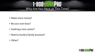 • Make more money?
• Be your own boss?
• Seeking a new career?
• Want to build a family business?
• Other?
Why AreYou Here atThisTime?
 