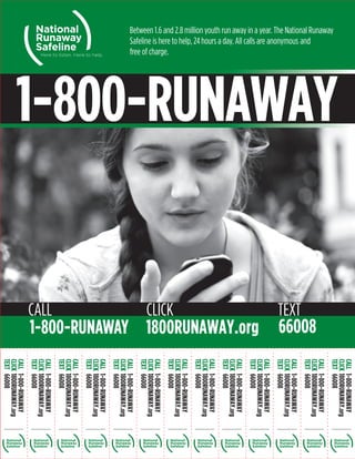 Runaway youth prevention poster  - 1800RUNAWAY - National Runaway Safeline