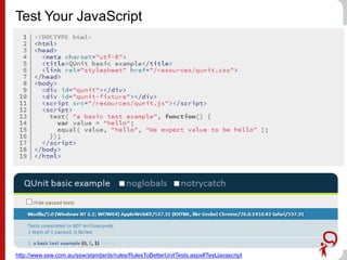 Test Your JavaScript
http://www.ssw.com.au/ssw/standards/rules/RulesToBetterUnitTests.aspx#TestJavascript
 