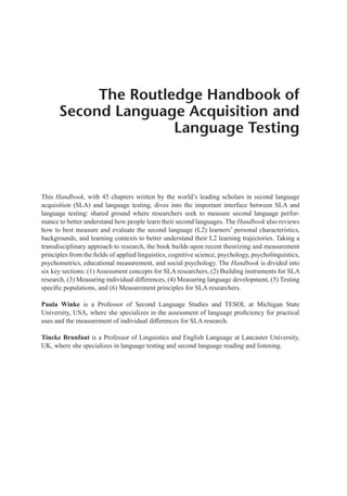 Paula Routledge The Routledge Handbook Of Second Language Acquisition And Language ...