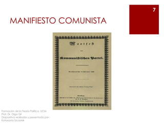 MANIFIESTO COMUNISTA
7
Formación de la Teoría Política. UCM.
Prof. Dr. Olga Gil
Diapositiva realizada y presentada por :
Katarzyna Szczyrek
 