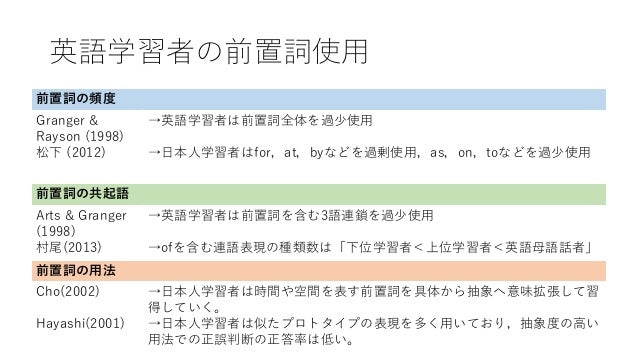 日本人英語学習者の前置詞使用の問題点の解明 頻度 共起語 用法の 3 つの観点から
