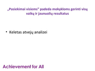 „Pasiekimai visiems” padeda mokykloms gerinti visų
            vaikų ir jaunuolių rezultatus




• Keletas atvejų analizei
 