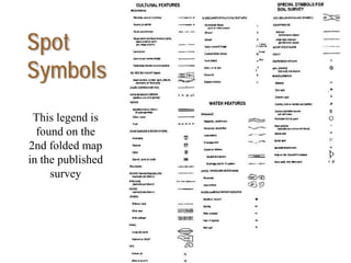 Spot
Symbols
This legend is
found on the
2nd folded map
in the published
survey
 