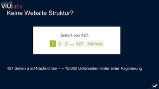 Keine Website Struktur?
427 Seiten à 20 Nachrichten = ~ 10.000 Unterseiten hinter einer Paginierung
 