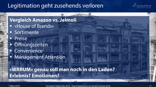 Legitimation geht zusehends verloren
Vergleich Amazon vs. Jelmoli
 «House of Brands»
 Sortimente
 Preise
 Öffnungszeit...