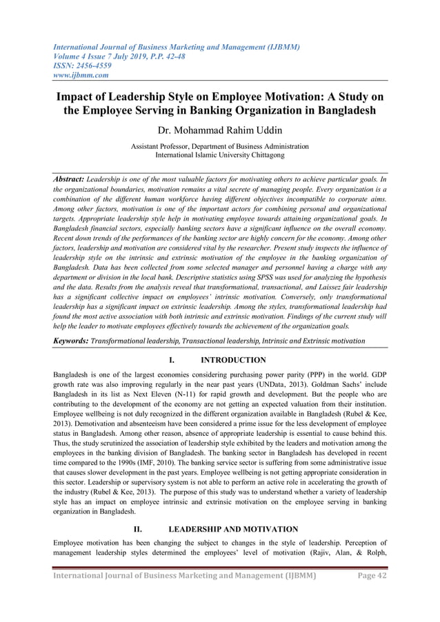 Impact of Leadership Style on Employee Motivation: A Study on the ...