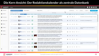Die Kern-Ansicht: Der Redaktionskalender als zentrale Datenbank
Mittwoch, 7. März 2018 Copyright Scompler GmbH (all rights reserved) 98
 
