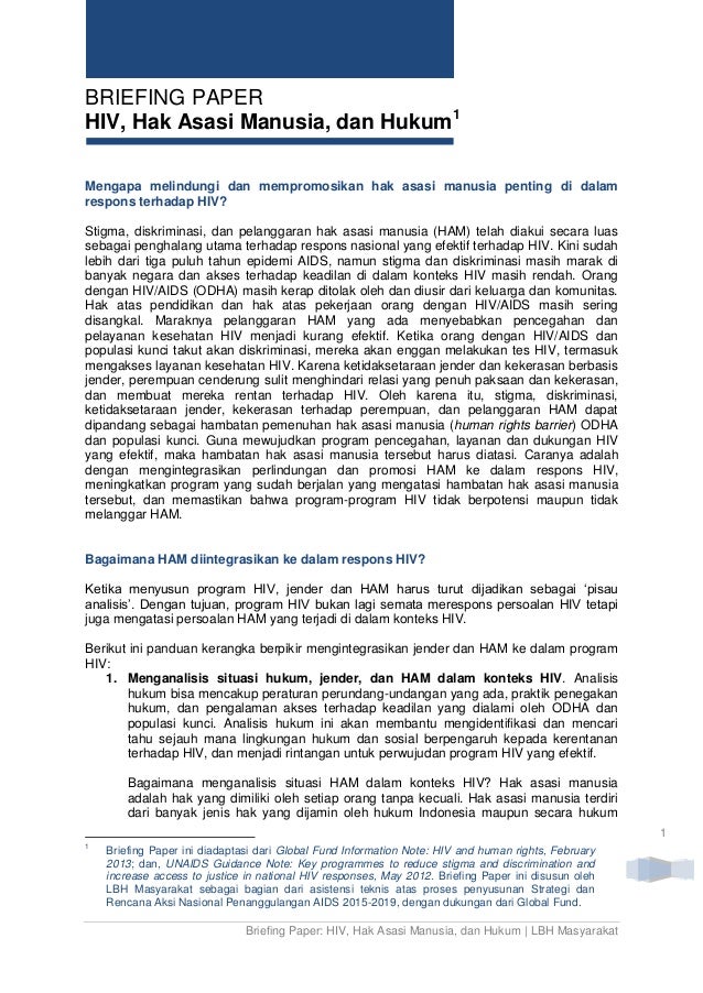 Briefing Paper: HIV, Hak Asasi Manusia, dan Hukum - LBH 