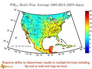 Requires ability to disseminate results in multiple formats including
ftp and as web and map services

 
