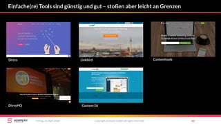 Copyright Scompler GmbH (all rights reserved) 60Freitag, 13. April 2018
Einfache(re) Tools sind günstig und gut – stoßen aber leicht an Grenzen
LinkbirdDirico
DivvyHQ
Contenttools
Content DJ
 
