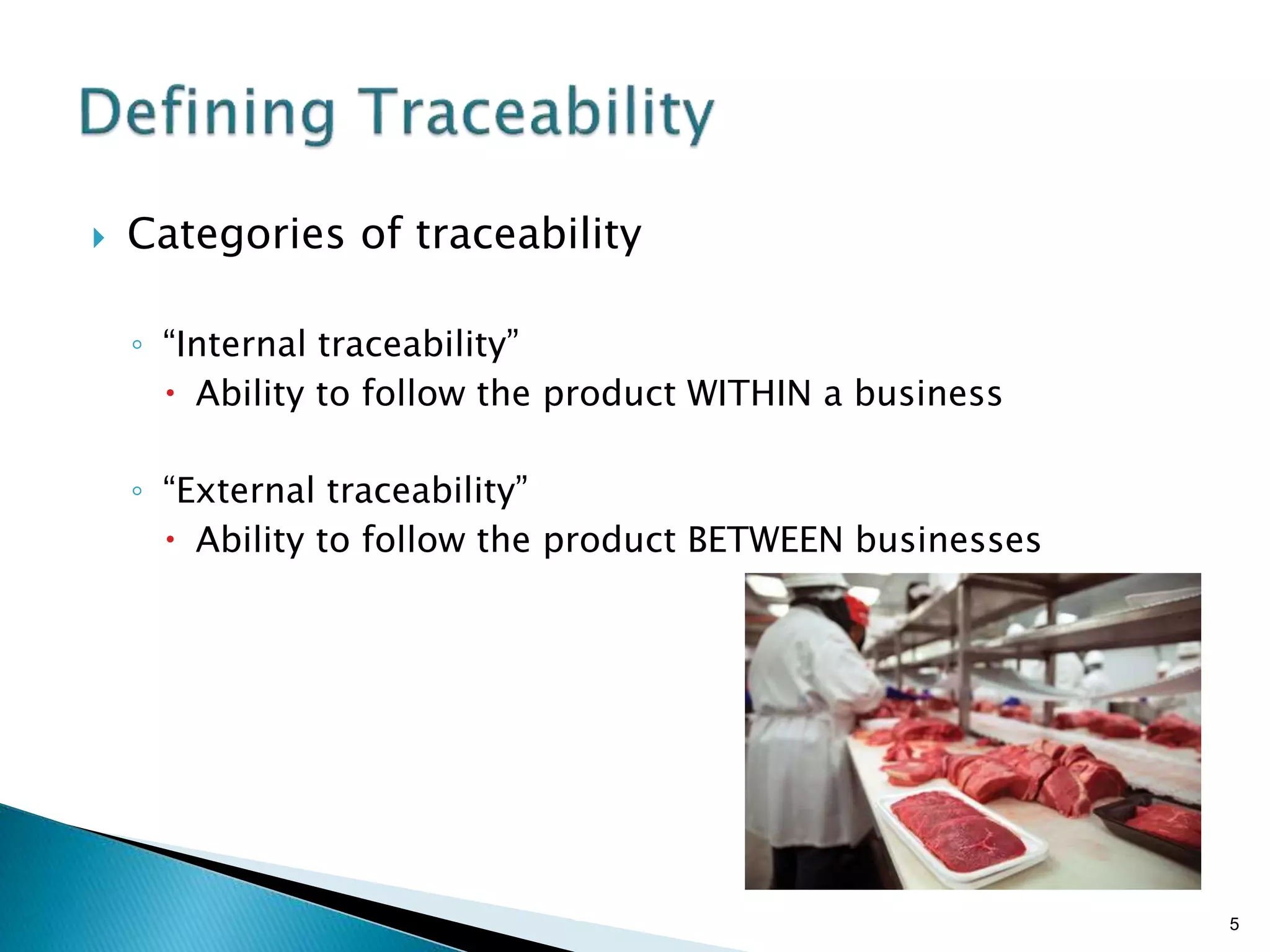 Brian Sterling
 Categories of traceability
◦ “Internal traceability”
 Ability to follow the product WITHIN a business
◦ “External traceability”
 Ability to follow the product BETWEEN businesses
5
 