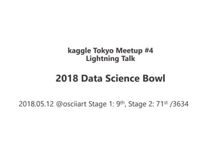 2018.05.12 @osciiart Stage 1: 9th, Stage 2: 71st /3634
kaggle Tokyo Meetup #4
Lightning Talk
2018 Data Science Bowl
 