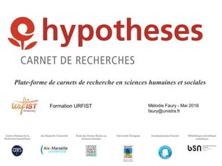 Plate-forme de carnets de recherche en sciences humaines et sociales
Mélodie Faury - Mai 2018
faury@unistra.fr
Formation URFIST
 