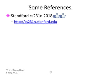 누구나 TensorFlow!
J. Kang Ph.D.
Some References
 Standford cs231n 2018
– http://cs231n.stanford.edu
23
 