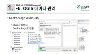 1.
 GeoPackage 레이어 지원
 Shapefile에서
GeoPackage로 전환
QGIS 3.0 변경사항(Changelog)
-6. QGIS 데이터 관리
 