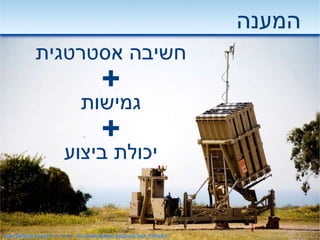 Israel Defense Forces from Israel - Iron Dome Battery Deployed Near Ashkelon
‫המענה‬
‫אסטרטגית‬ ‫חשיבה‬
+
‫גמישות‬
+
‫ביצוע‬ ‫יכולת‬
 