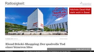 Ratlosigkeit:
Quelle: barfi.ch 2017
15-Juni-2018 14
Nächste Dead-Mall
steht wohl in Basel
GV VHK: Stand und aktuelle Entwi...