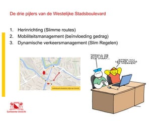 Utrecht.nl
De drie pijlers van de Westelijke Stadsboulevard
1. Herinrichting (Slimme routes)
2. Mobiliteitsmanagement (beï...