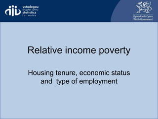 Relative income poverty
Housing tenure, economic status
and type of employment
 