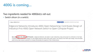 © 2018 ADVA Optical Networking. All rights reserved.33
400G is coming…
Two ingredients needed for 400Gbit/s roll-out:
• Switch silicon (in a switch)
 