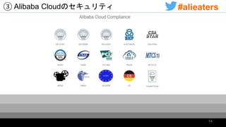 ③ Alibaba Cloudのセキュリティ
14
#alieaters
 
