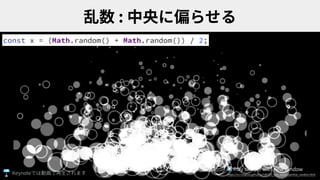 :
const x = (Math.random() + Math.random()) / 2;
▶ Play sample with new window
https://ics-creative.github.io/180725_two_waves/particle_random.htmlKeynote
 