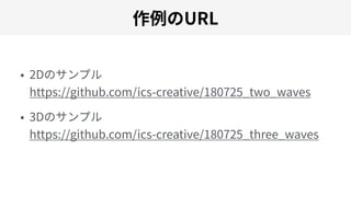 2D  
https://github.com/ics-creative/180725_two_waves
3D  
https://github.com/ics-creative/180725_three_waves
URL
 