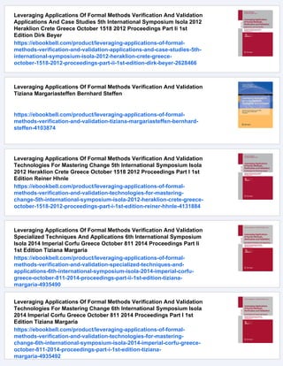 Leveraging Applications Of Formal Methods Verification And Validation ...