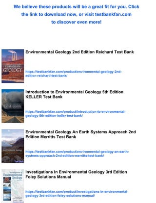 Environmental Geology 10th Edition Montgomery Test Bank | PDF
