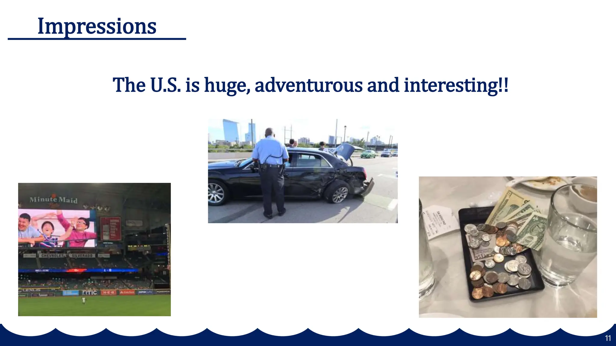 11
The U.S. is huge, adventurous and interesting!!
Impressions
 