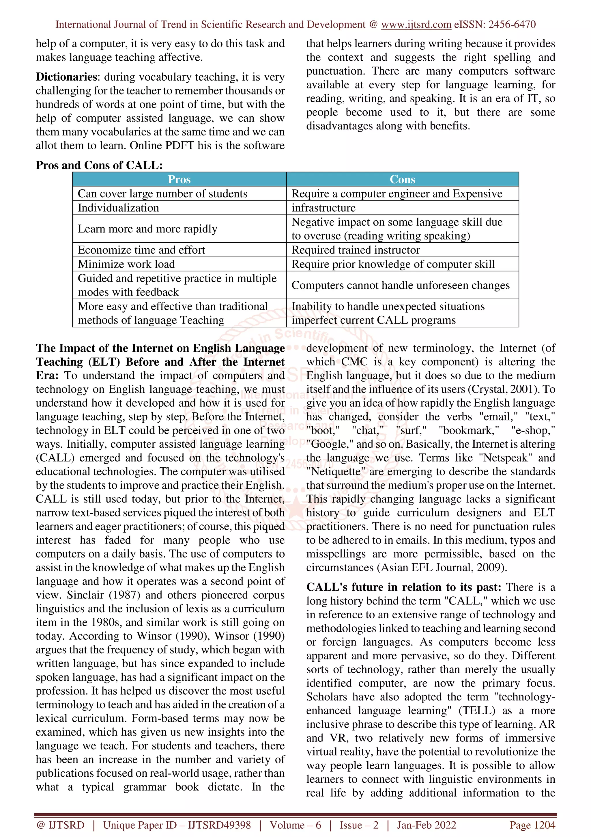 Using Computer Assisted Language Learning for English Language Teaching ...