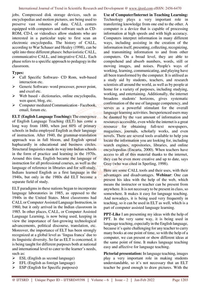 Using Computer Assisted Language Learning for English Language Teaching ...